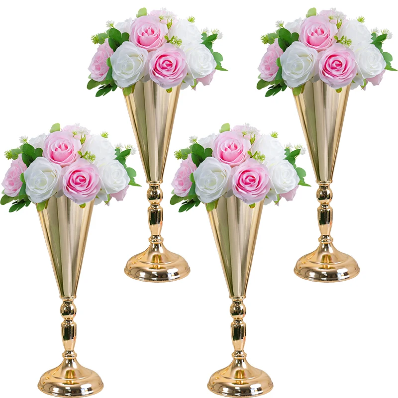 

4 Pcs Tabletop Gold Metal Wedding Flower Trumpet Vase Decorative Centerpiece Arrangements Party Birthday Event Home Decoration