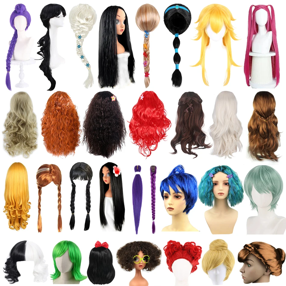 Peruka do cosplay dla dziewczynek, księżniczka, anime Rumi, peruka do przebierania dla dzieci, fioletowa, długa, z warkoczami, Cruella, Elsa, Anna, Peach, Merida, ozdoba na głowę