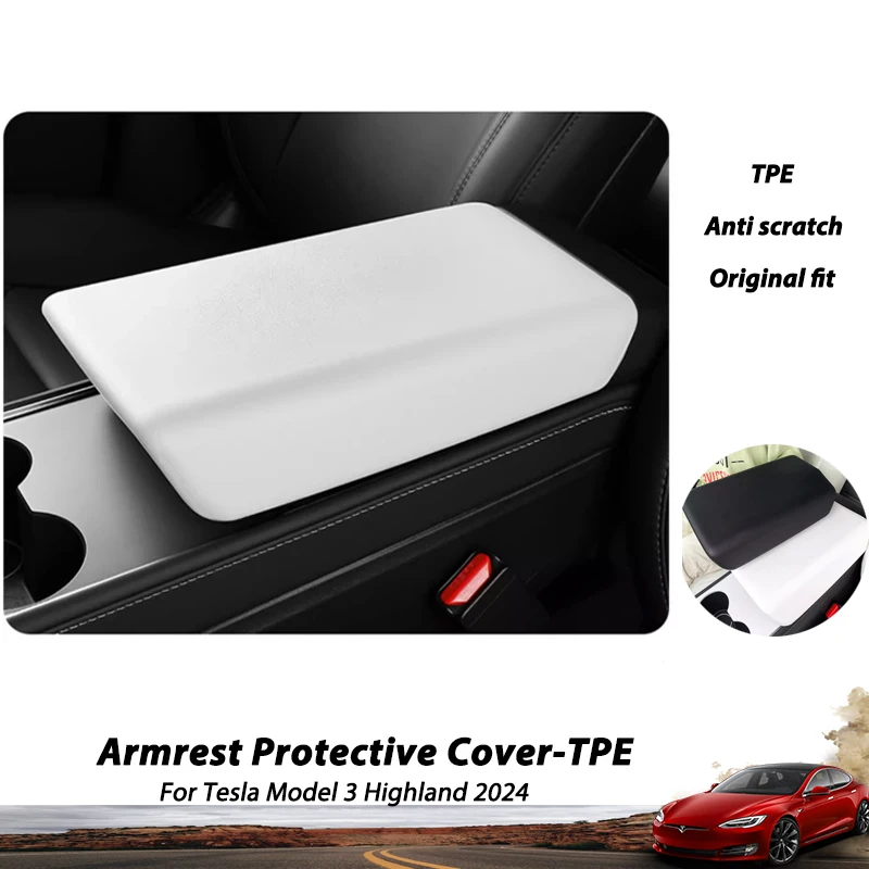 For Tesla Model 3 Highland 2024 Car Central Control Armrest Cover Model 3 TPE Armrest Box Protector Interior Decoration