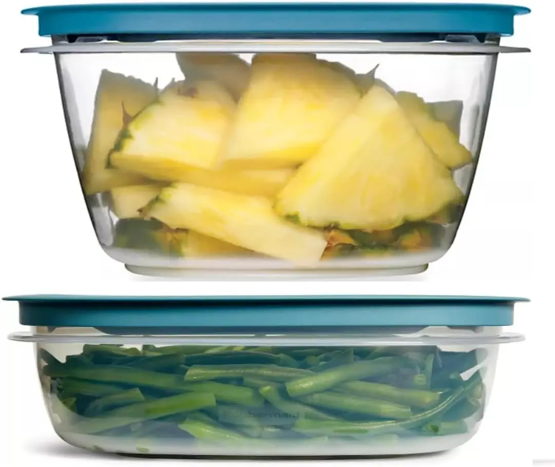 

Набор контейнеров для хранения продуктов, 9 и 14 стаканов, с удобными крышками, цвет бирюзовый, Flex & Seal, герметичные крышки, прозрачные