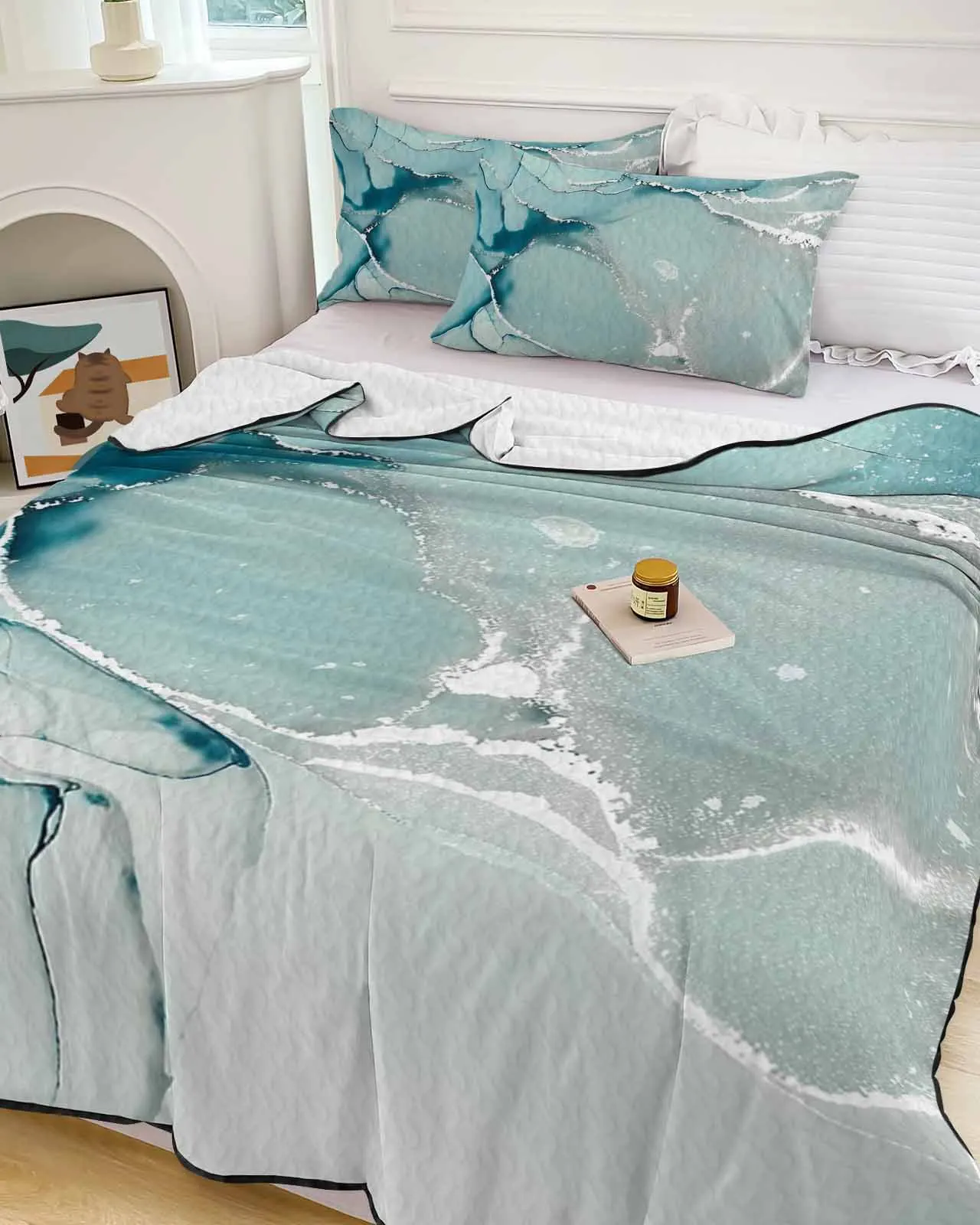 

Marble Aqua Cooling Blankets Air Condition Comforter Lightweight Summer Quilt for Bed Breathable Soft Thin Quilt