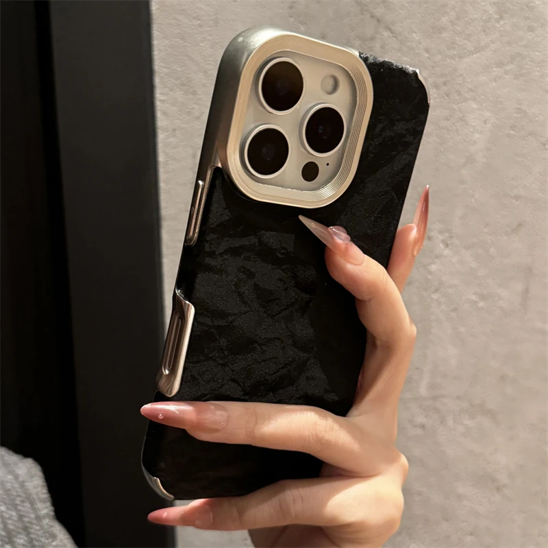 Winter Snow Mountain Velvet Pattern Silicone Case For iPhone 16 15 14 Plus 13 12 11 Pro Max Plating Shockproof Bumper Soft Cover