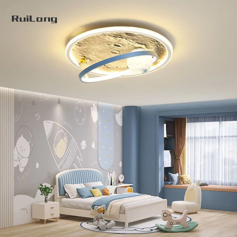 Children's Room Led Ceiling Lights Modern Planet Space Moon Astronaut Ceiling Chandelier For Kids Baby Boys Bedroom Lamp Plafon