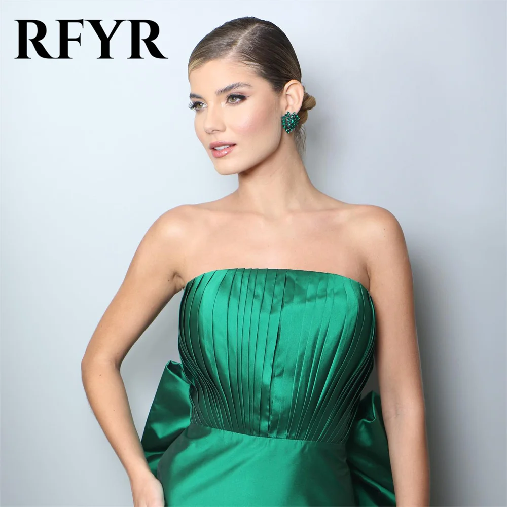 RFYR Mermaid Sexy Prom Dress Green Stain Party Dress Pleat Celebrity Gowns With Bow Wedding Party Dress Custom вечерние платья