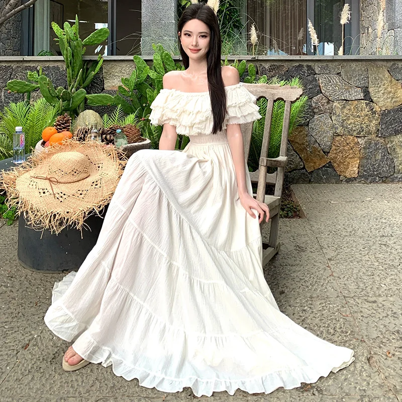 

Luxury Elegant Evening Party Birthday Wedding Dresses Women Summer Slash Neck Butterfly Sleeve Backless Beach Long Dress