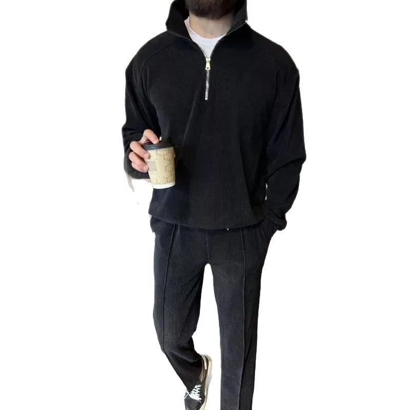 

2026 Stand-up Collar Half Zipper Trendy Corduroy Suit European and American Casual Men's New Sweater Suit Men's Suit