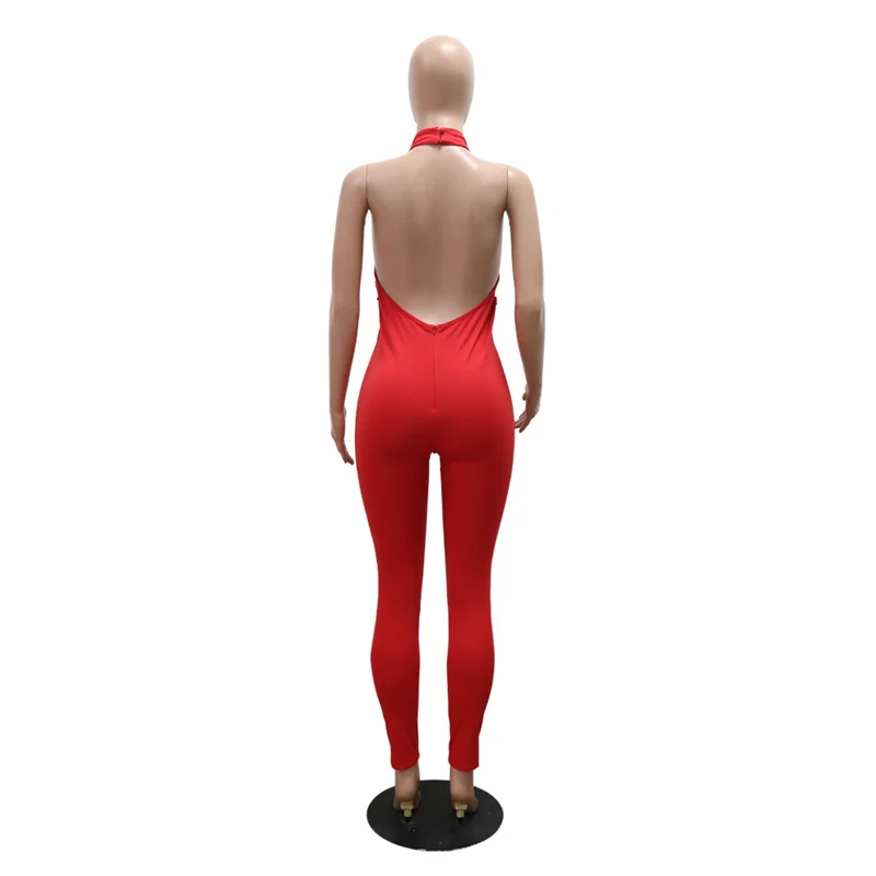Women Backless See Through Mesh Patchwork Skinny Sexy Night Club Jumpsuits Appliques Sleeveless Party Rompers One Piece Outfit