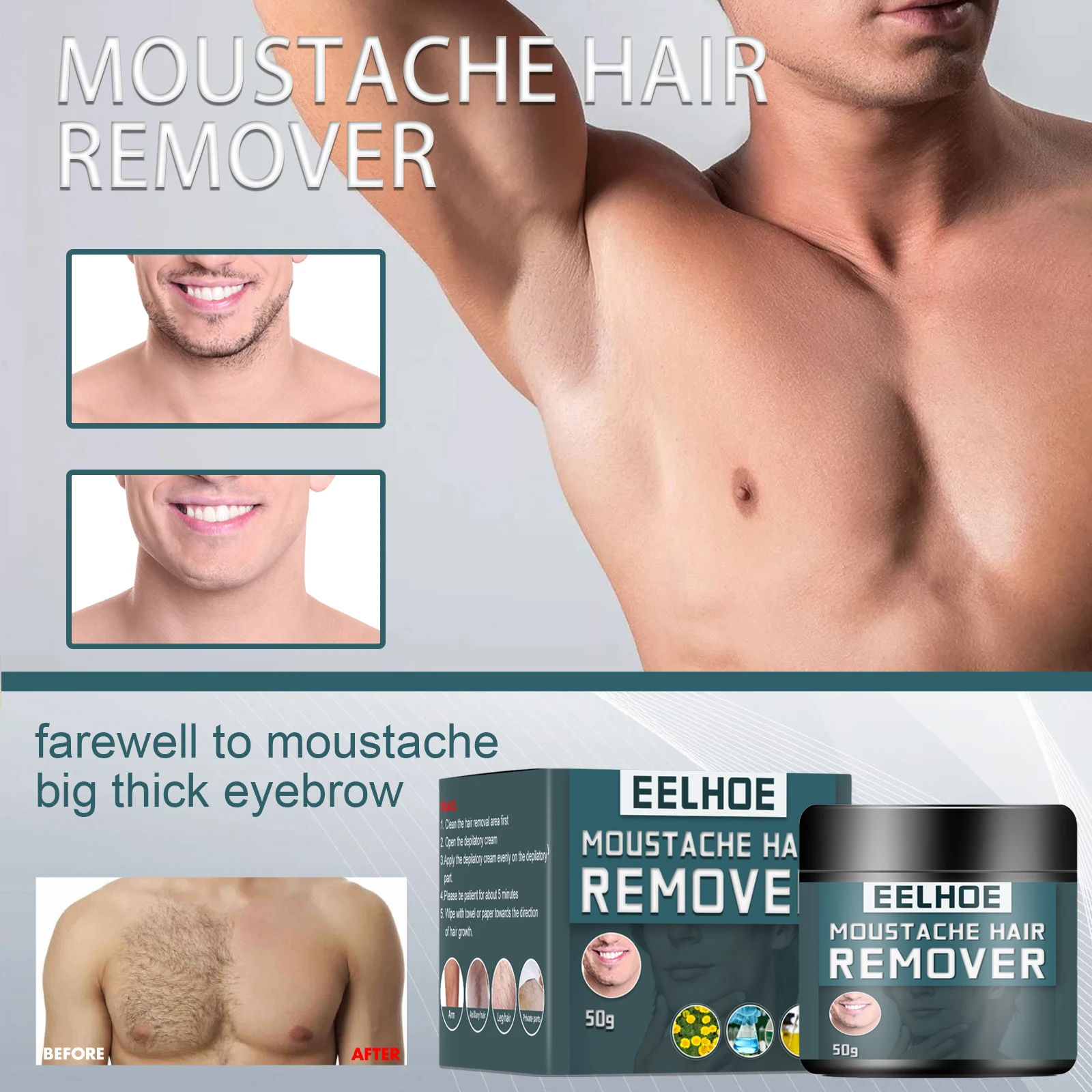 

EELHOE Men's Hair Removal Cream Facial Beard Underarm Leg Hair Chest Hair Cleansing Hair Removal Cream