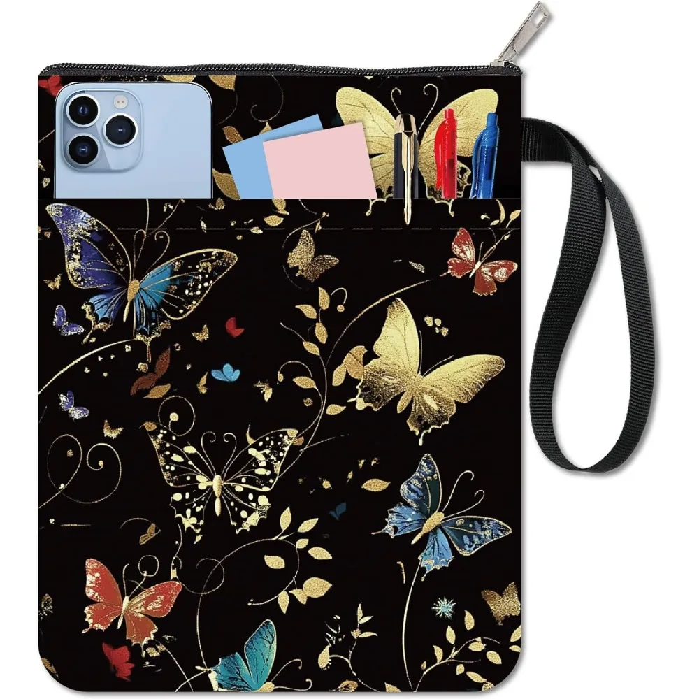 Butterfly Book Covers Black Book Protector Book Sleeve for Paperbacks Washable Fabric Cloth Book Cover with Zipper and Extra