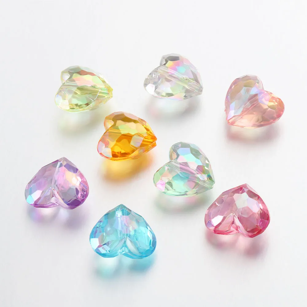20 قطعة الاكريليك الحب القلب الخرز لامعة مزيج AB اللون كبير كريستال فضفاض خزر عازل ل قلادة سوار قلادة صنع المجوهرات