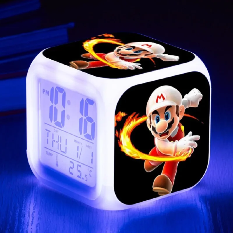 Super Mario Bros LED Alarm Clock Anime Cartoon Toad Yoshi Daisy Luigi Bowser Children Alarm Clock Room Decorative Light Toy Gift