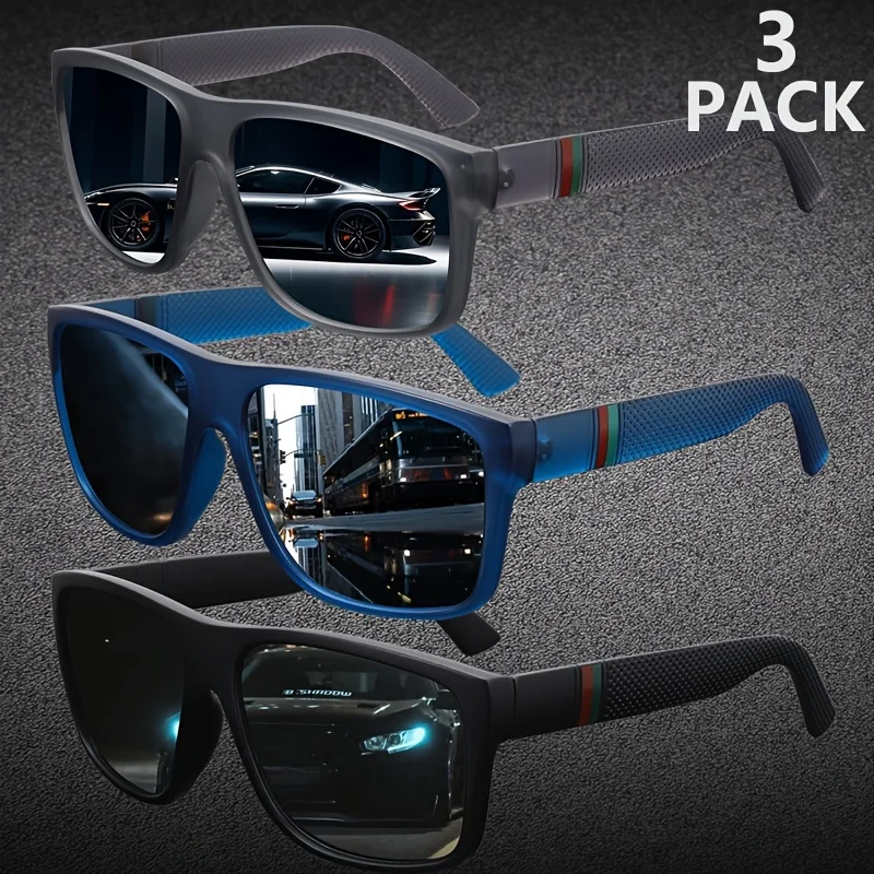 

3PCS Oversized Polarized Sunglasses Men Women Luxury Driving Fishing Travel Vintage Square Sun Glasses For Man UV400 Eyewear