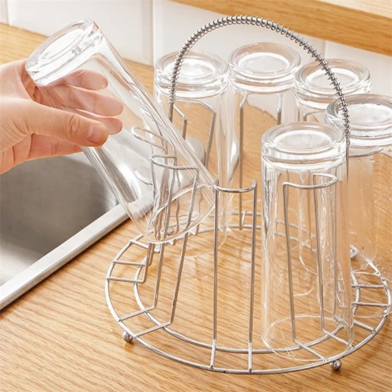 1Pcs Bar Metal Glass Cup Storage Rack For Water Mug Draining Drying Organizer Drain Holder Stand Useful Home Kitchen Supply