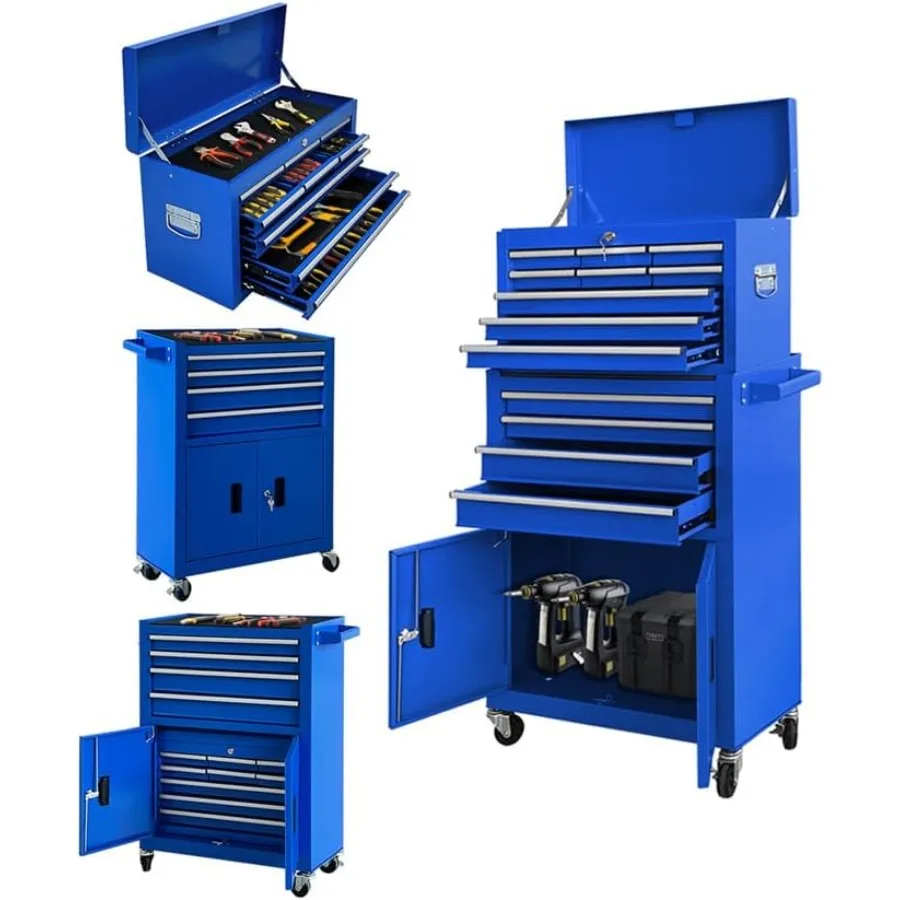 

13-Drawer Double Door Handles Rolling Tool Chest 2 in 1 Detachable Rolling Tool Chest with Large Lockable Storage Spacious Draw