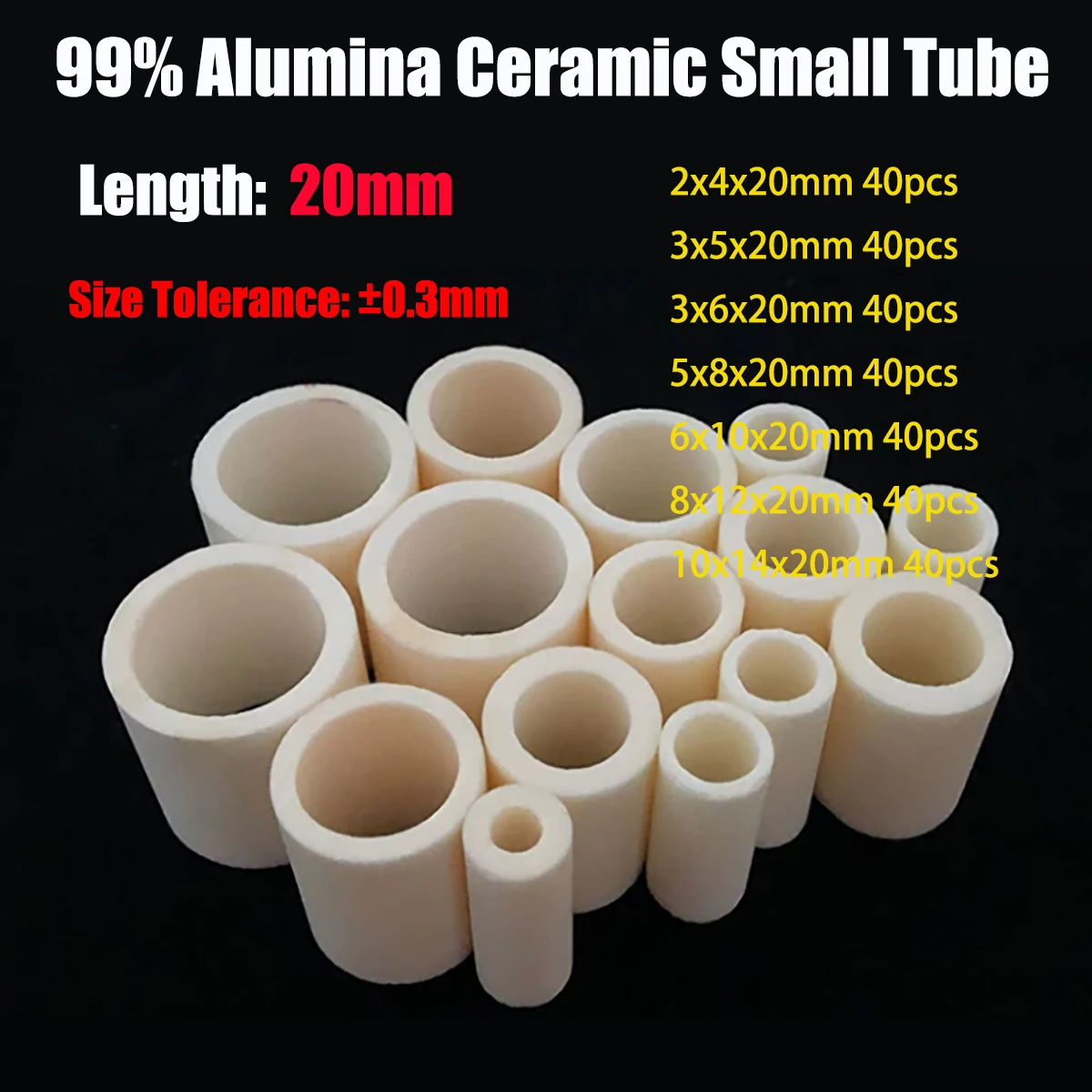 99% Alumina Ceramic Tube, Single-hole Ceramic Tube, 20mm Length Hollow Insulating Ceramic Bushing, Thermocouple Protection Tube
