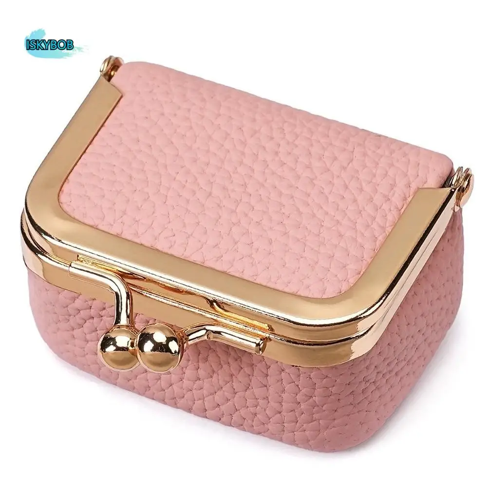 

Cute Genuine Leather Kiss Lock Coin Purse Solid Color Multifunctional Leather Jewelry Bag Square Mini Small Item Bag Earphone