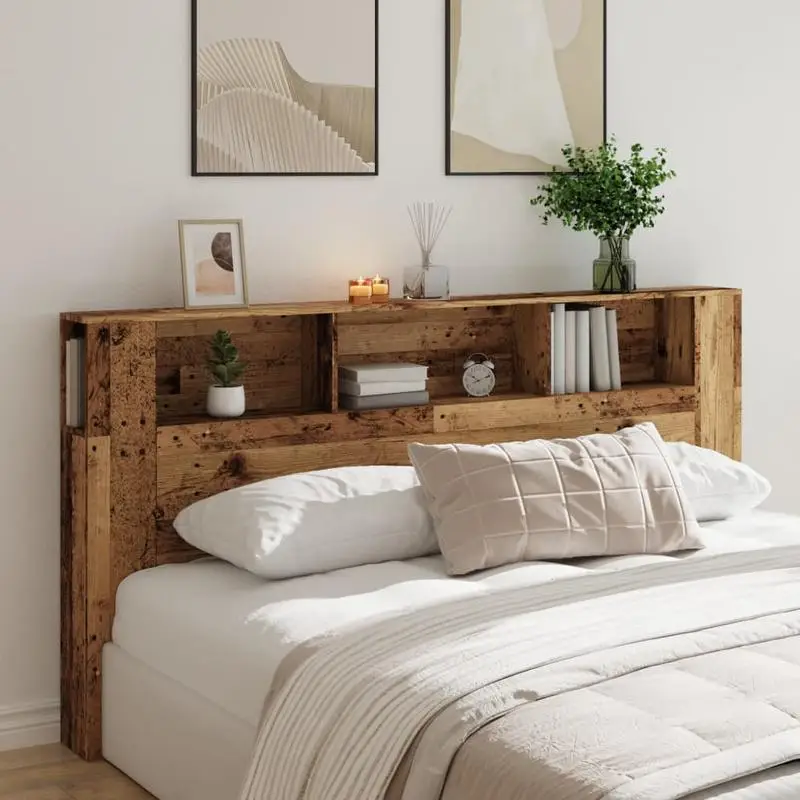 Armario de cabecera de madera antigua de 200x18,5x102,5 cm, ideal para un estilo de dormitorio moderno