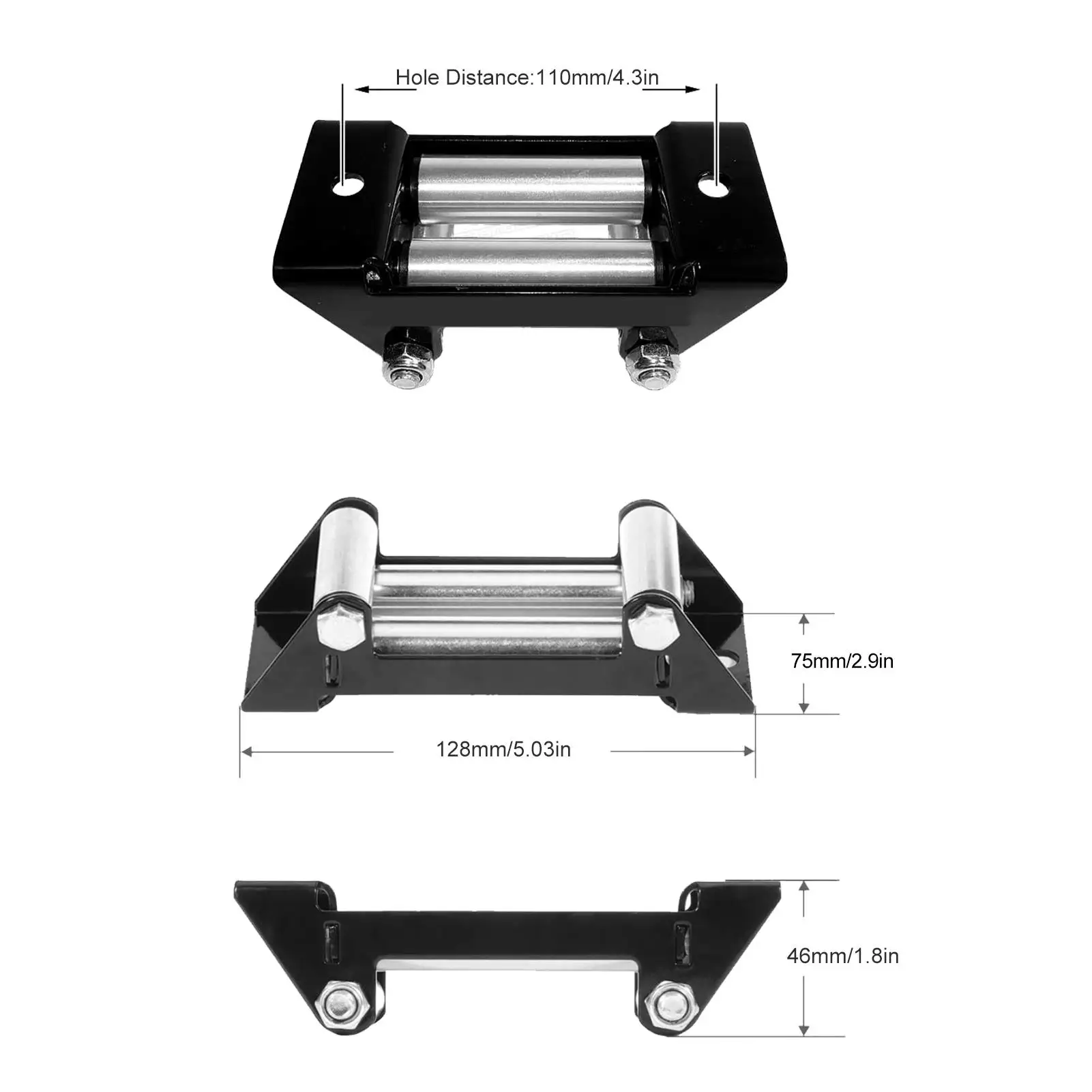 Heavy Duty Winch Roller Fairlead Galvanize 110mm/4.3in Hole Distance with Strong Construction Metal Fairlead New