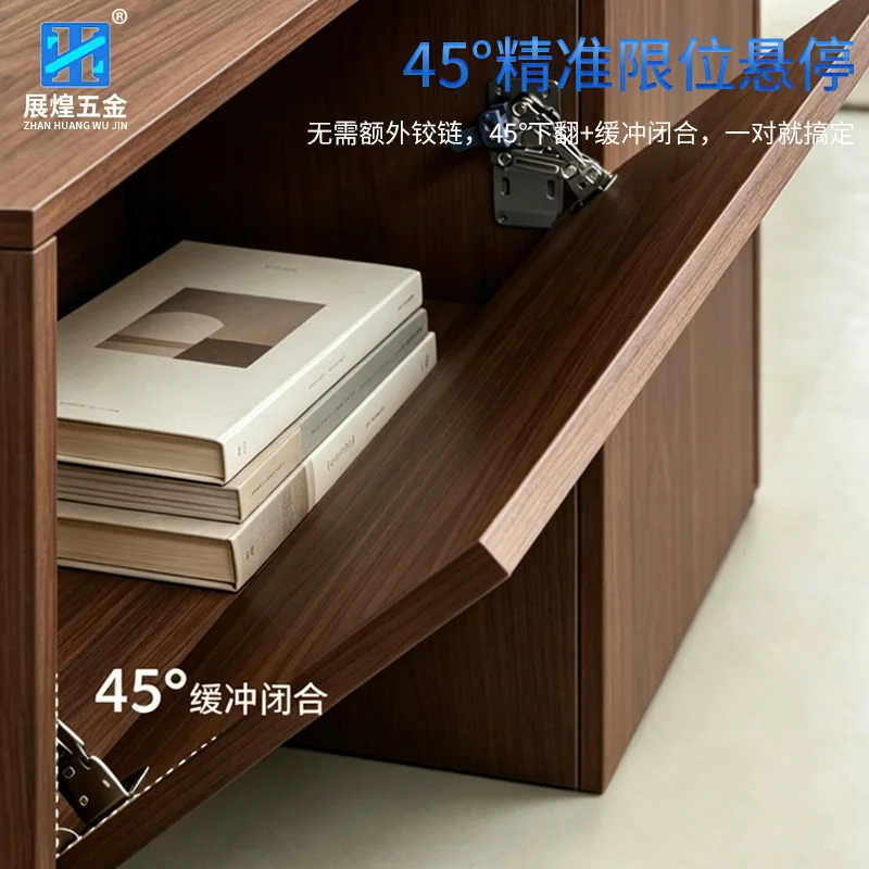 Degree Soft Close Flap Door Cabinet Hinges Hydraulic Damping Pair Lift-Up Kitchen Cupboard Doors Quiet Support Hardware