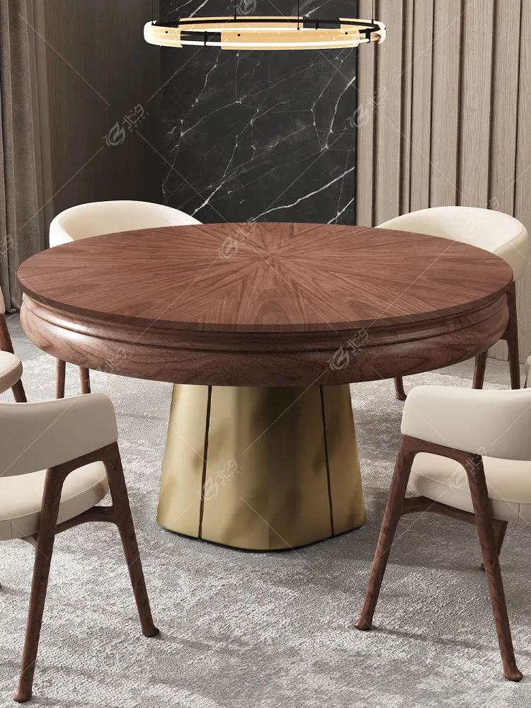 Deformed dining table Retractable enlargement round table North American black walnut round dining table Electric enlargement