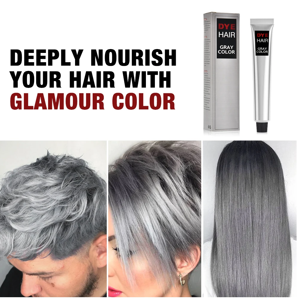 100ML Fashion Light Gray Color Hair Dye Cream Natural Permanent Strengthen Fibers Improve Health Easy Operate Harmless