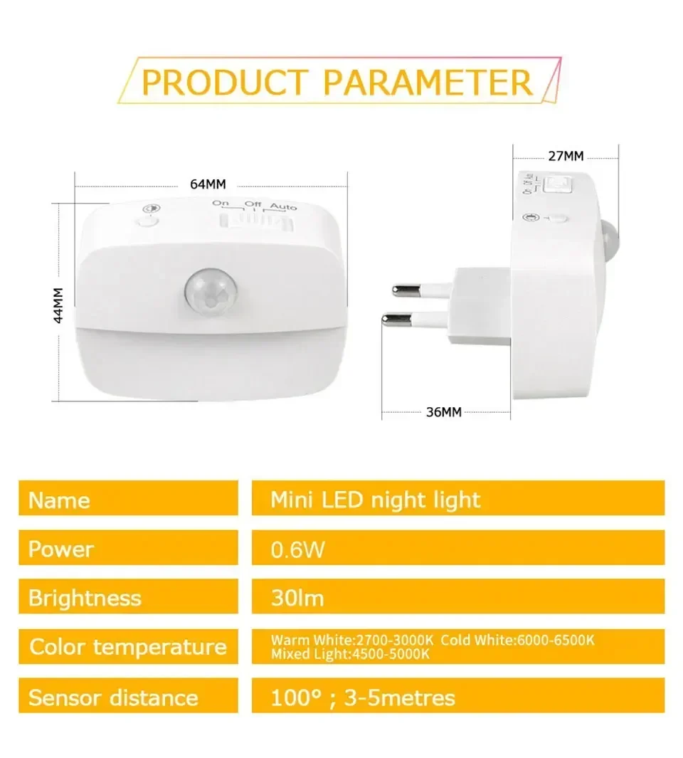 EU US Plug Lamp Nightlight LED Night Light Motion Sensor For Children Bedroom Decoration Hallway Stairs WC Bedside Night Lamp