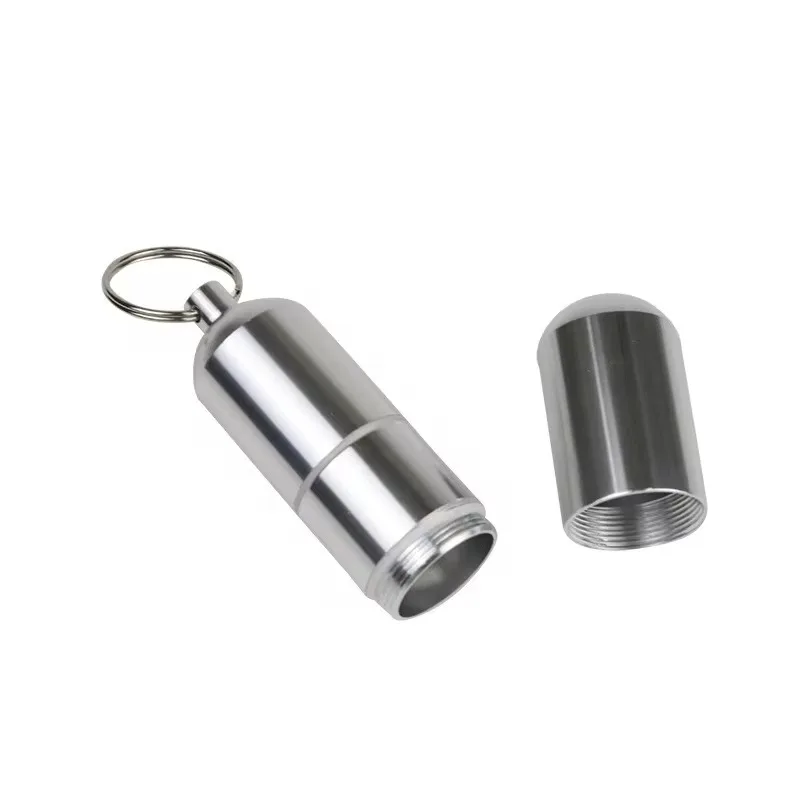 Waterproof Cigarete Case Silver Aluminum Alloy Cigarette Box Pill Toothpick Capsule Holder with Keychain Mens Gift