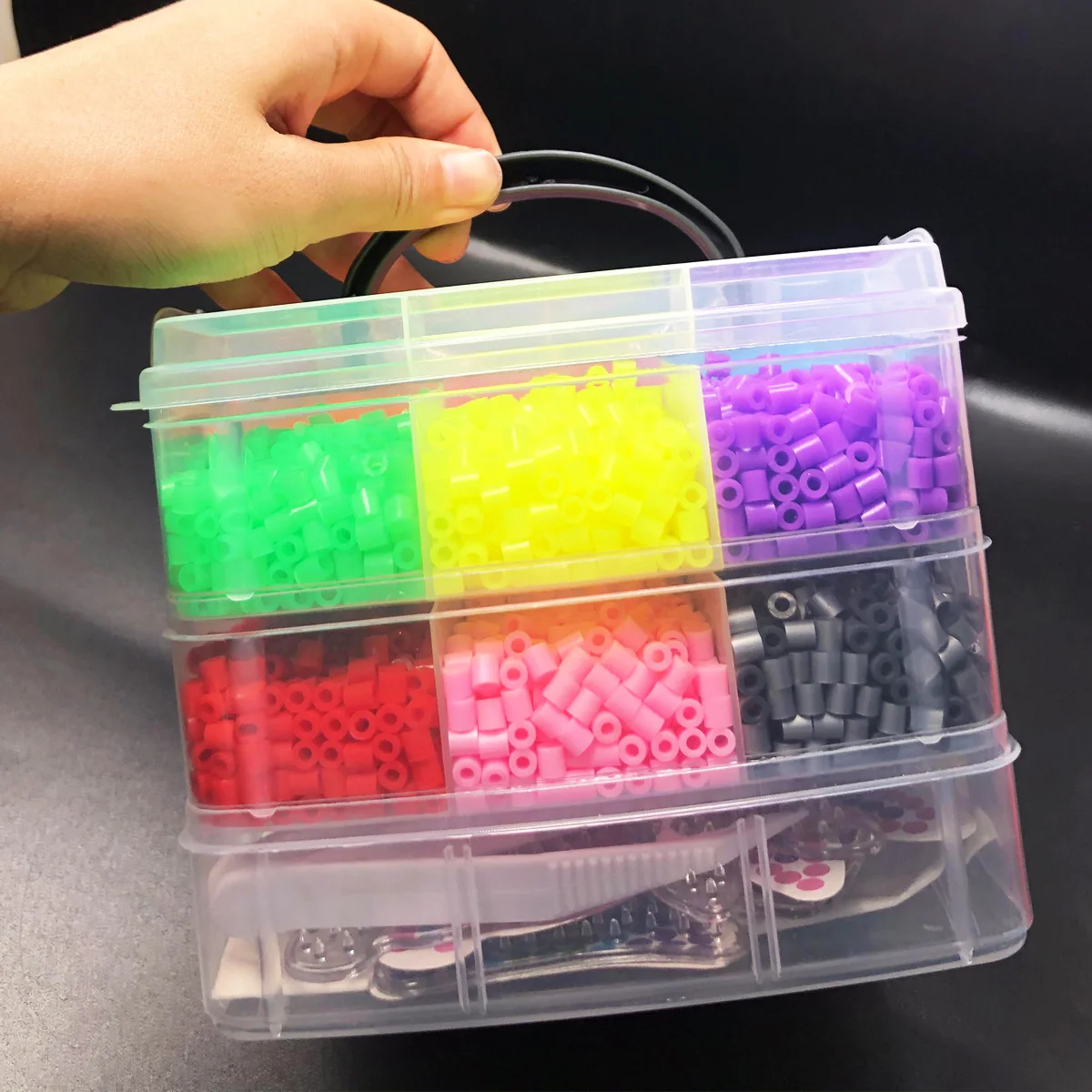 10.000 Stück Hama-Perlen-Bastelset, kreatives DIY-Set mit Aufbewahrungsbox, Stecktafeln, Bügelpapier, Kettenzubehör, buntes Kunsthandwerk