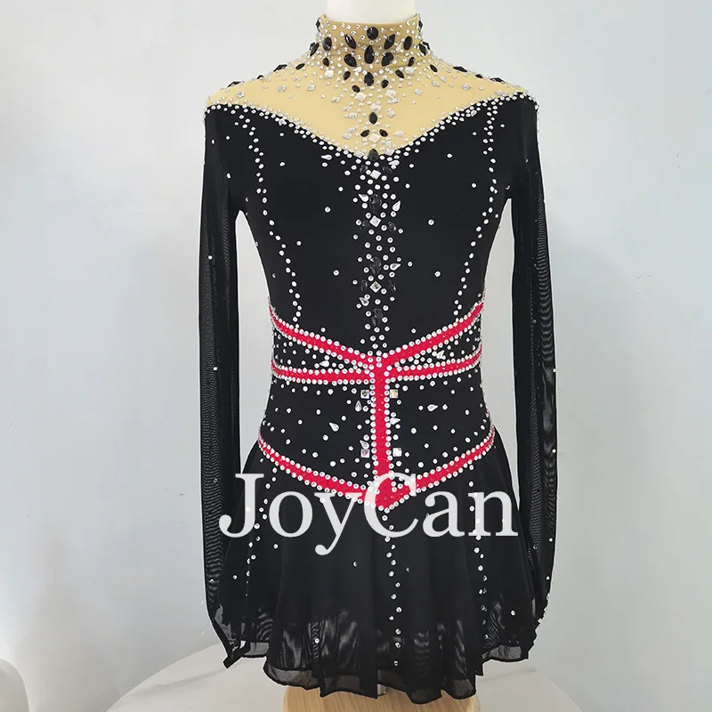 JoyCan Ice Figure  Skating  Dress Girls Black Spandex Stretchy Competition Dance Wear Customized