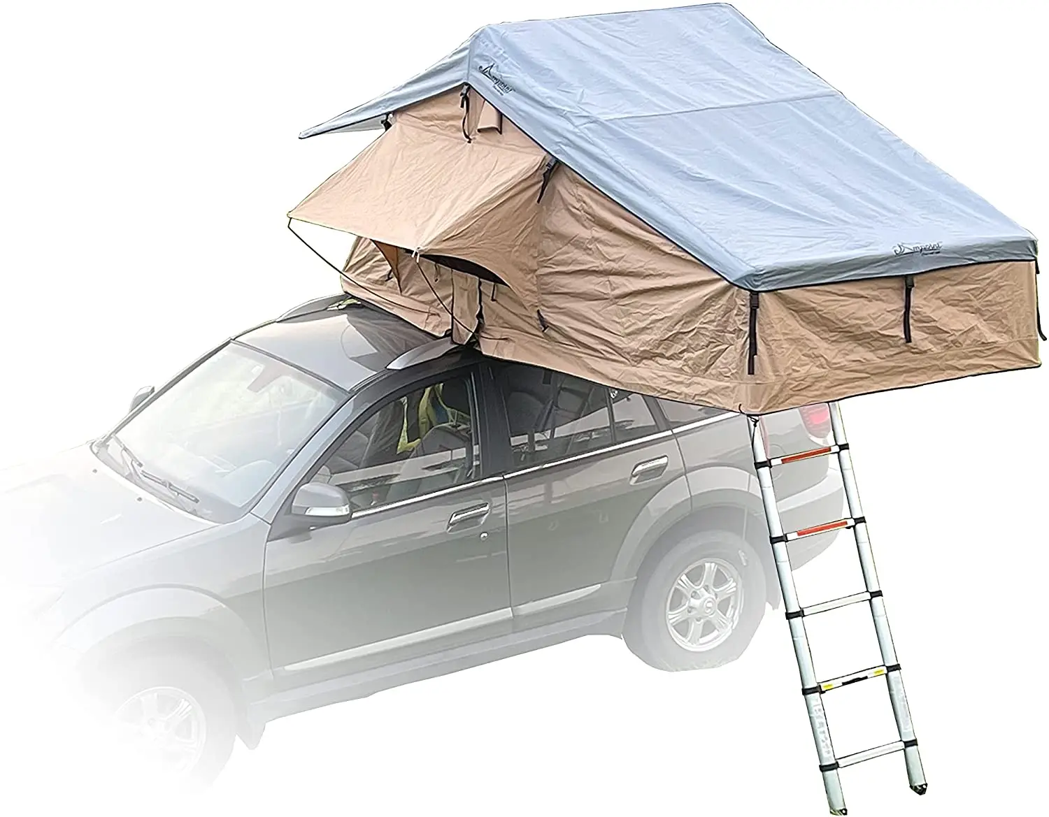 Woqi 2 Person Lite Rooftop Tent with Skyline Rainfly Telescope Ladder No Zipper for Annex