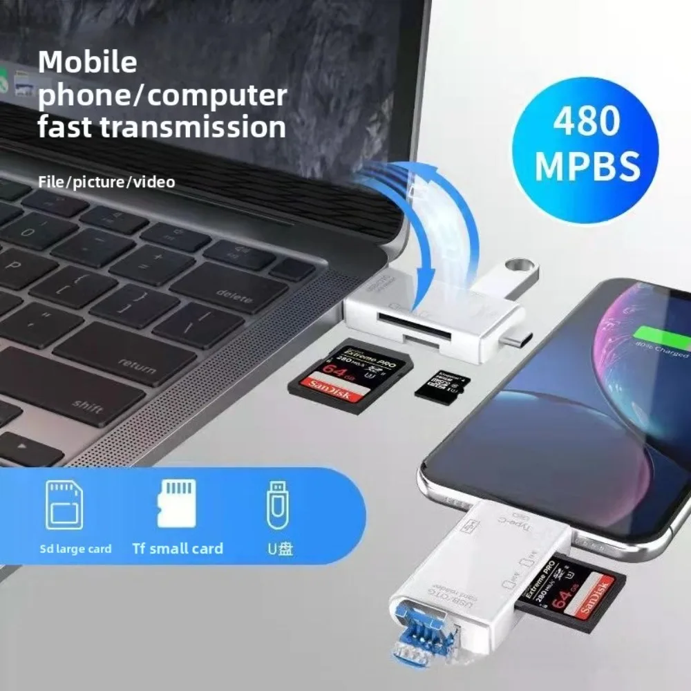 Six in One Multifunctional Type-C High-speed Card Reader Computer Mobile Phone OTG Card Reader Tf/sd Reliable and Durable