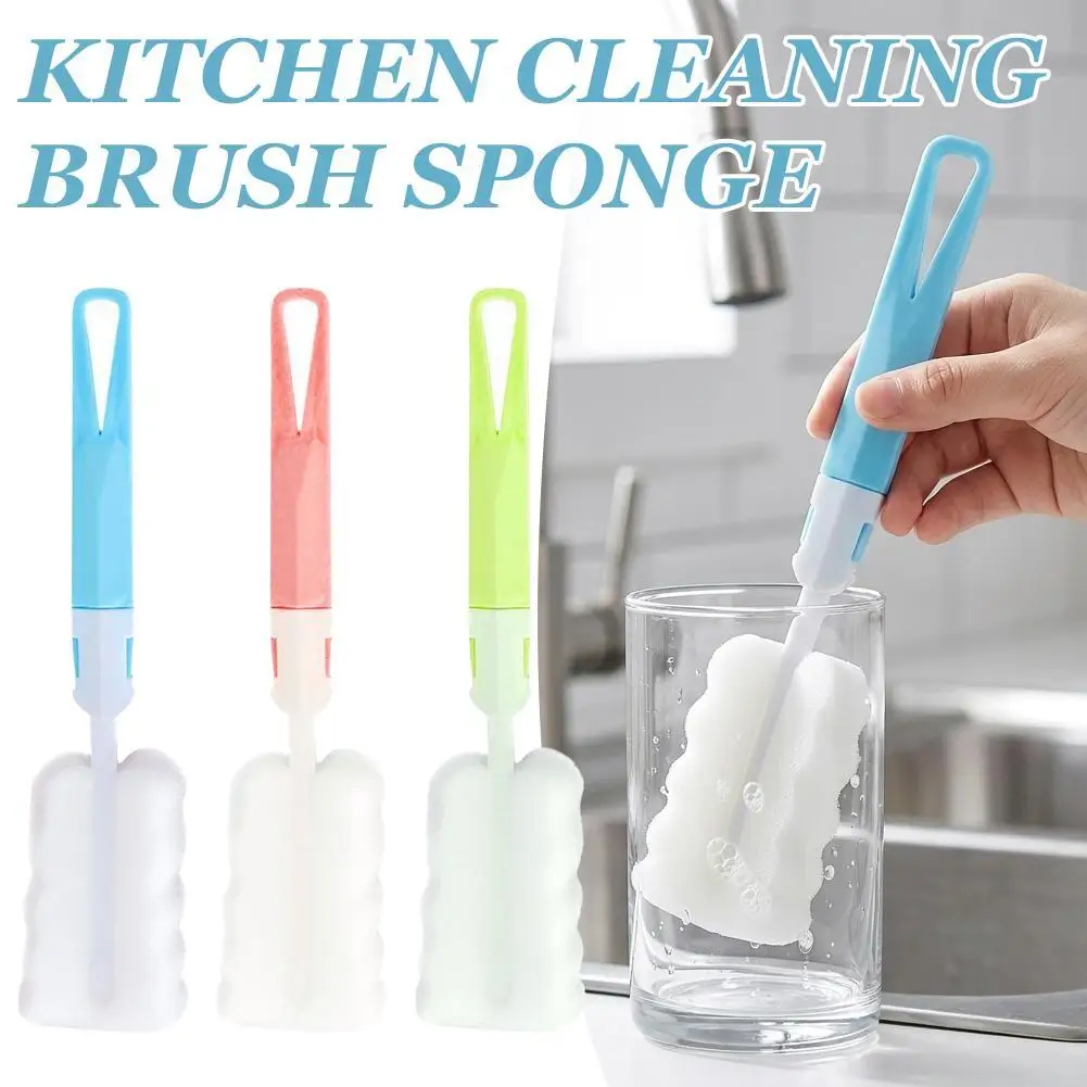 Long Handle Sponge Cup Brush Multi Function Bottle Cleaning Brushes Water Glass Washing Tool Kitchen Cleaning Gadget