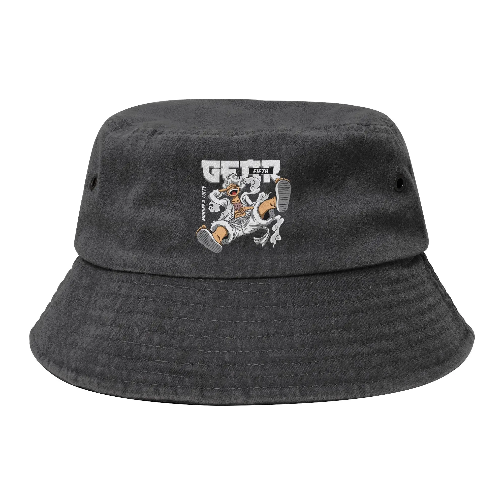 Luffy Gear Fifth Anime Bucket Hats Men Women Outdoor One Piece Distressed Denim Fishing Caps Spring Picnic  Bob Hat