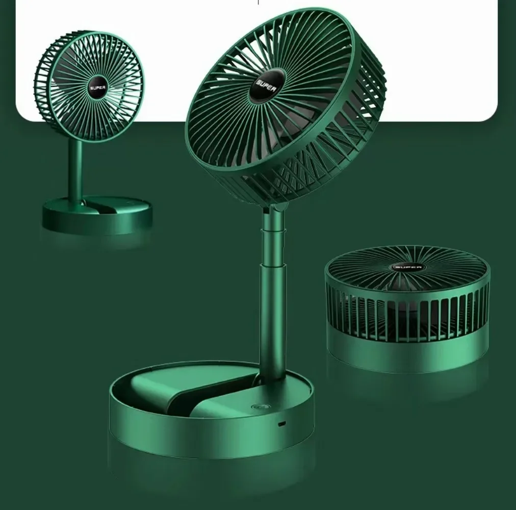 Ventilador de pie, suelo telescópico portátil plegable de 6 pulgadas, USB con batería recargable, 3 velocidades, altura ajustable supersilenciosa