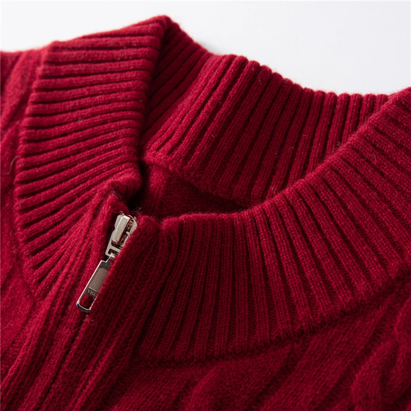 New Release: Men's Half High Collar Zipper Sweater Thickened 100% Pure Wool Knitted Sweater Autumn Winter Warm Clothing Cardigan