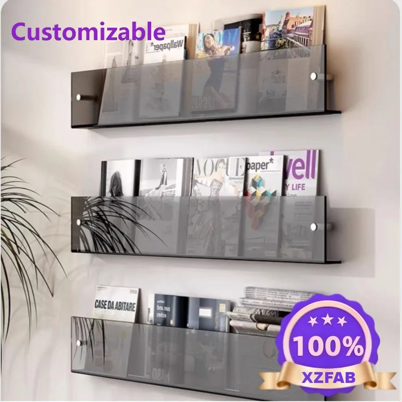 Factory Direct 2026 Italian Minimalist Sofa Shelf Magazine Rack Wall Mounted Transparent Word Board Picture Book Storage Simple