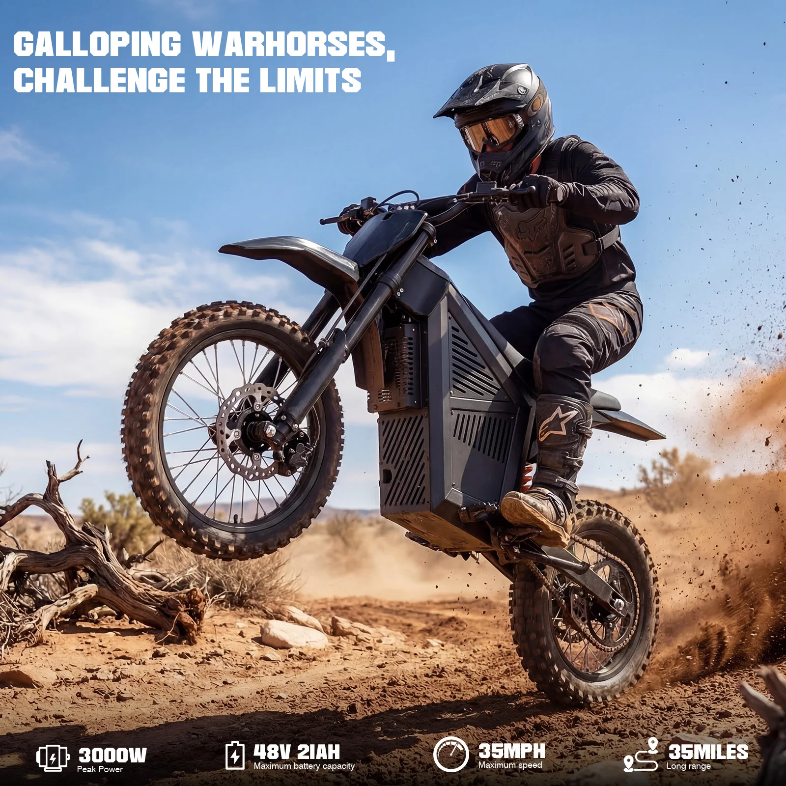 

Terrosor M6 48V 3000W Pro Electric Dirt Bike for Adults,48V21AH Battery,3 Speed Modes Electric Motorcycle Up to 35 MPH with 14"/12" Tires Electric Mini Dirt Bike