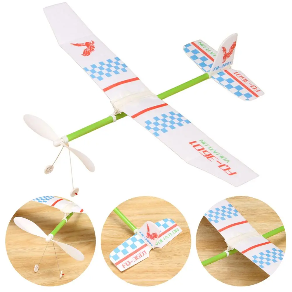 DIY 1pcs Science Experiment Airplane Model Hand Throw Rubber Bands Power Foam Plane Flying Glider Aircraft Toy