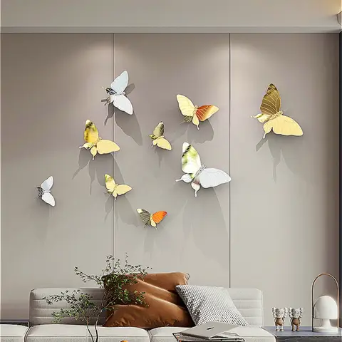 창의적인 전기 도금 골드 실버 나비 벽걸이 장식, 침실 방 입체 나비 벽 장식