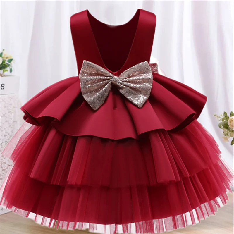 Toddler Girl Red Chriatmas Tutu Gown neonate 1st Birthday Party Tulle Princess Dress neonato paillettes Bow Costume di capodanno