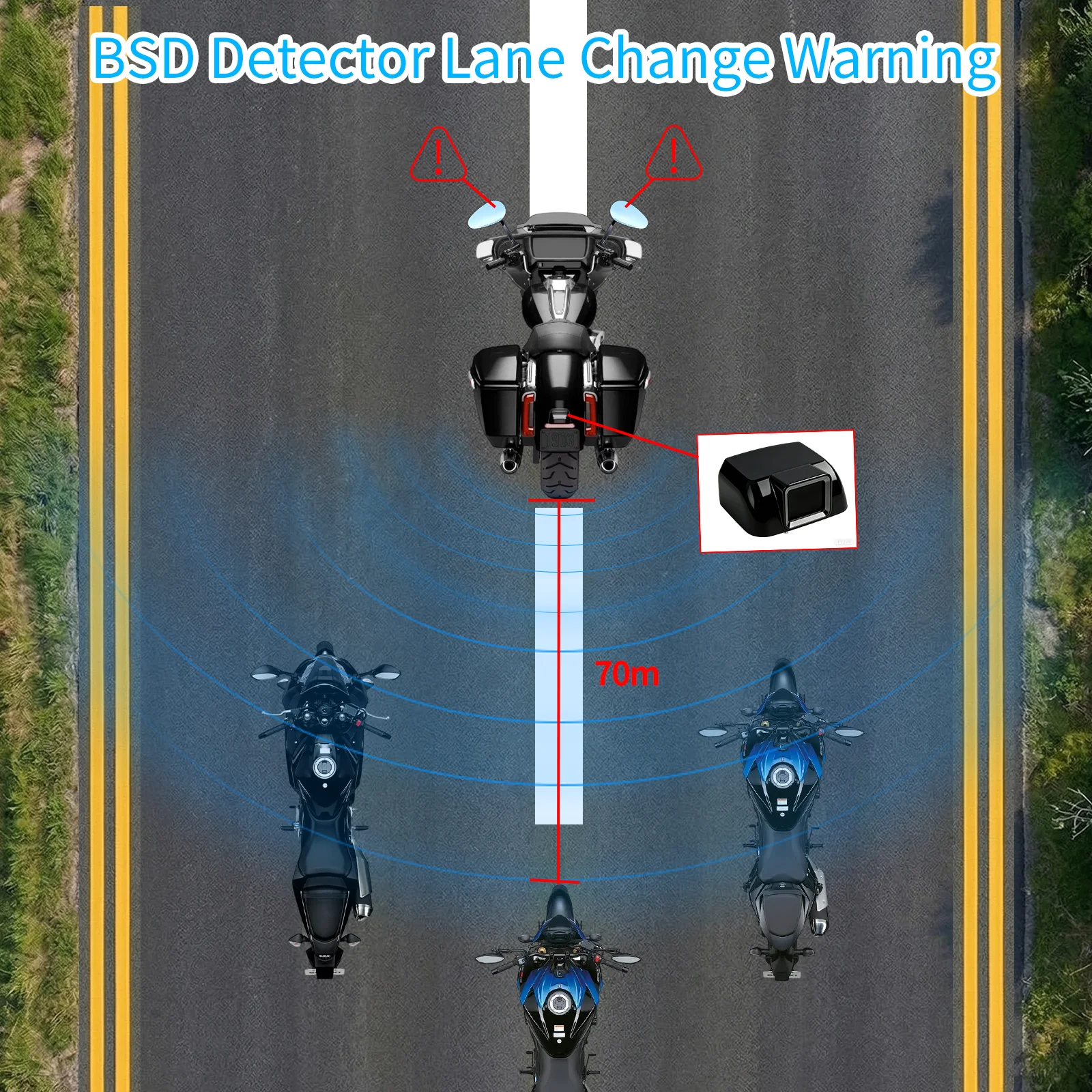 

For Harley Road Glide® 3 High Definition Radar Rearview Mirror Blind Spot Monitoring Anti-Glare Precise Rear Sensors Safety Kit