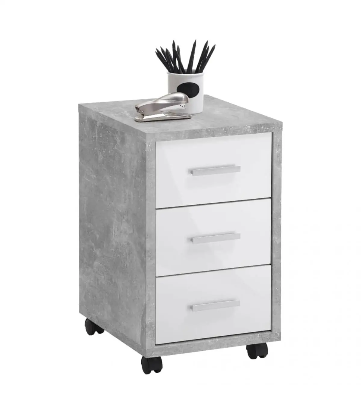 FMD file cabinets mobile drawer concrete color and bright white