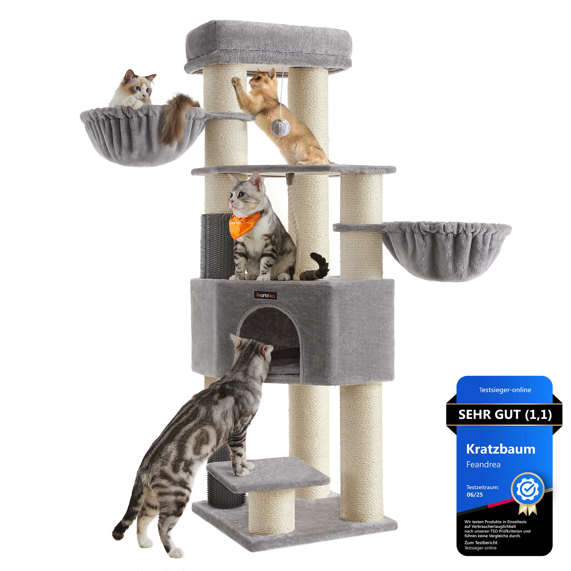 FEANDREA krabpaal, met zelfverwarmende dekens, kattenboom, 2 kattenborstels, grote platforms