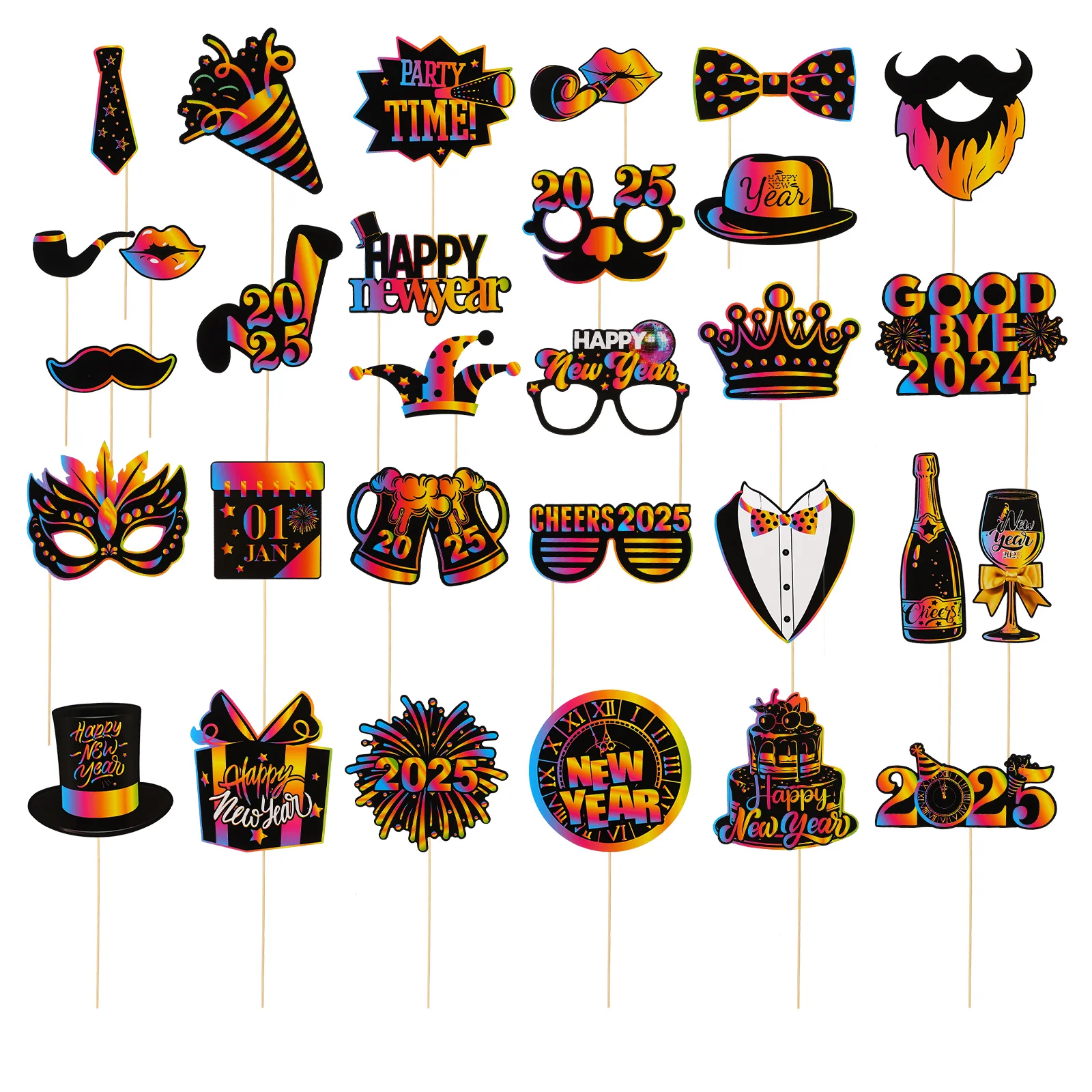 

Photo Booth Props for New Year Party 2025 Celebration Paper Material Glasses Hat Decorations Birthday Accessories Party Supplies