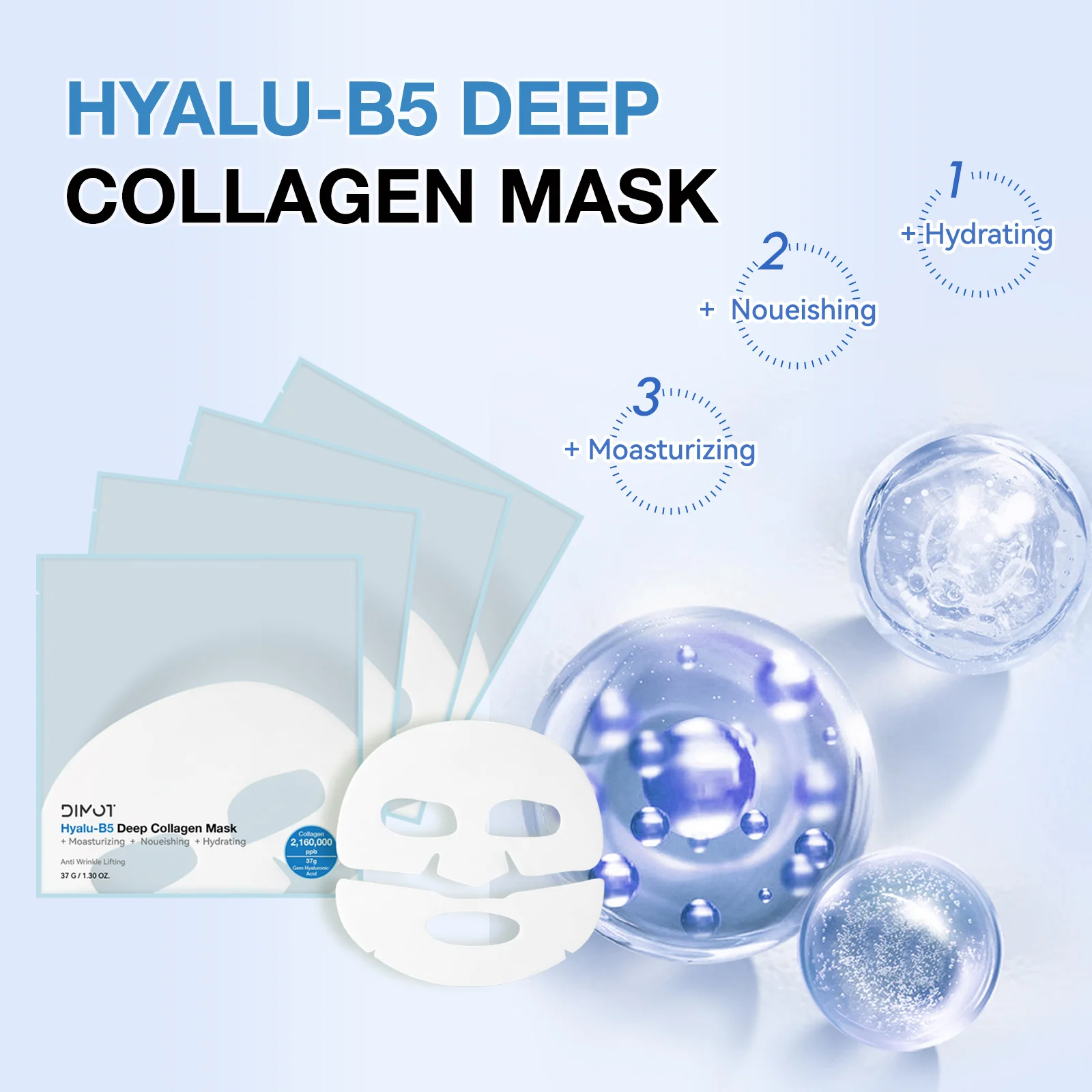 

DIMOT Deep Collagen Mask 4 Packs Intense Moisturizing & Nourishing Face Mask for Glowing Skin, Hydration Boost