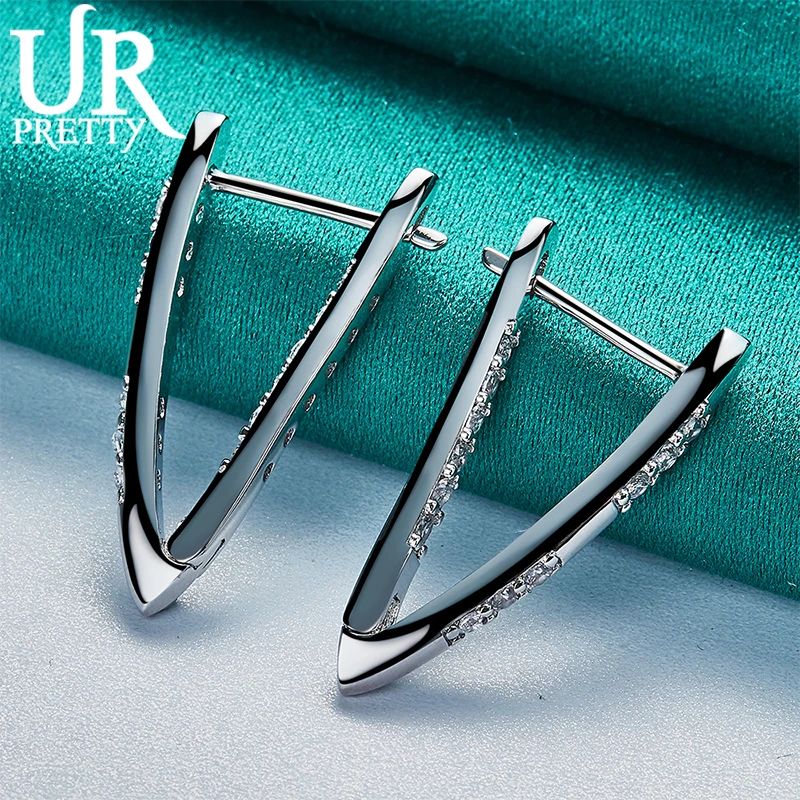 UPRETTY New 925 Sterling Silver High Beauty Triangle Earring For Women Lady Party Wedding Engagement Charm Jewelry Gift