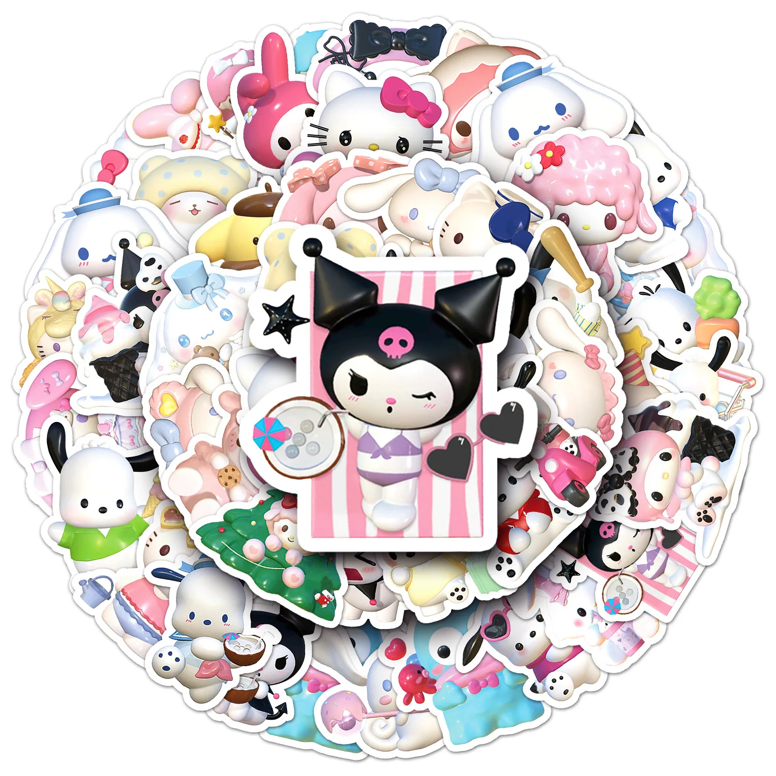 10/30/50PCS 3D Sanrio Hello Kitty Melody Kuromi Sticker DIY Phone Laptop Luggage Skateboard Graffiti Decals Fun for Kid Gift