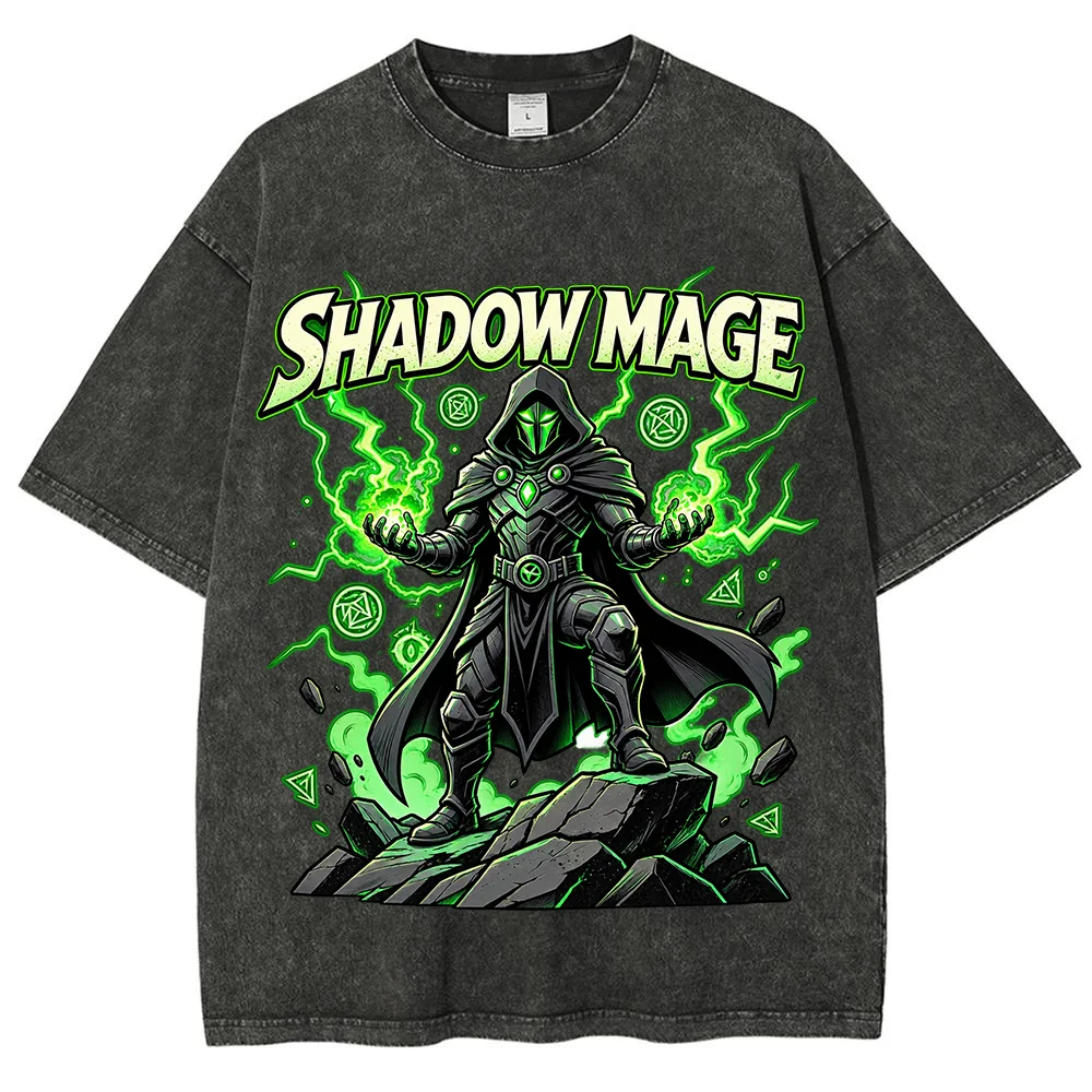 Men Shadow Mage Graphic T Shirt Gothic Fantasy Magic Wizard Streetwear Casual Short Sleeve Tee Halloween Clothing