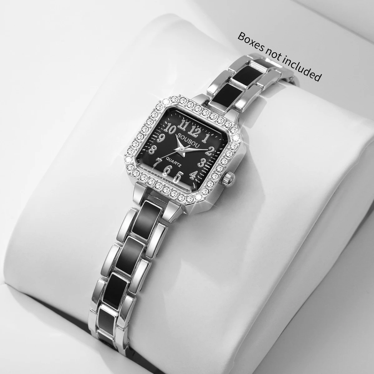 Luxury Square Rhinestone Women Quartz Watch Black Dial Metal Bracelet Fashion Ladies Wristwatches Relogio Feminino（Without Box）
