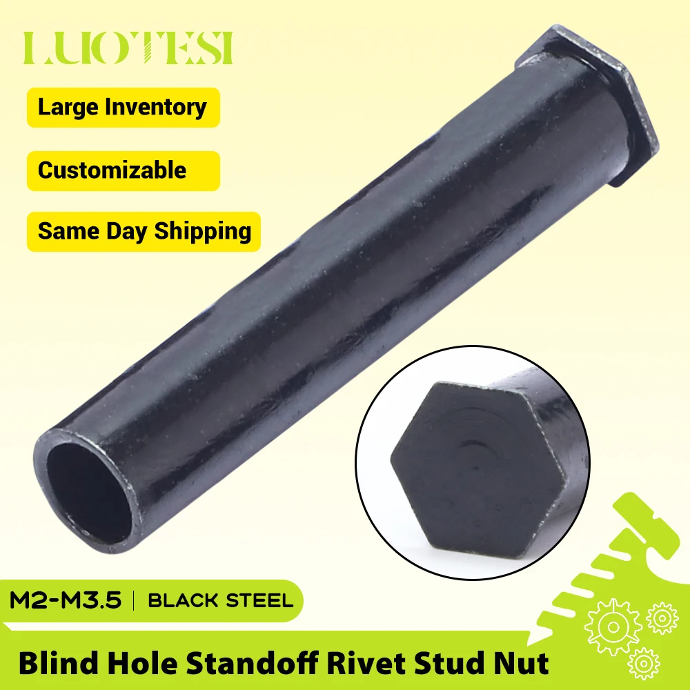 Hexagon Head Blind Hole Self-Clinching Standoff Rivet Stud Nut Black Carbon Steel M2 M3 3.5M3 M5 for Hardware Accessories BSO